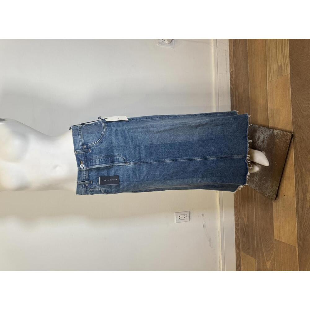 CITIZENS OF HUMANITY + NET SUSTAIN frayed paneled organic denim midi skirt